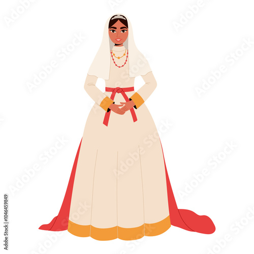 Muslim Turkish Bride in white dress. Arabic culture tradition. Traditional turkish wedding