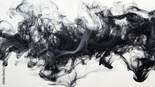 Black Smoke Swirls on White Background