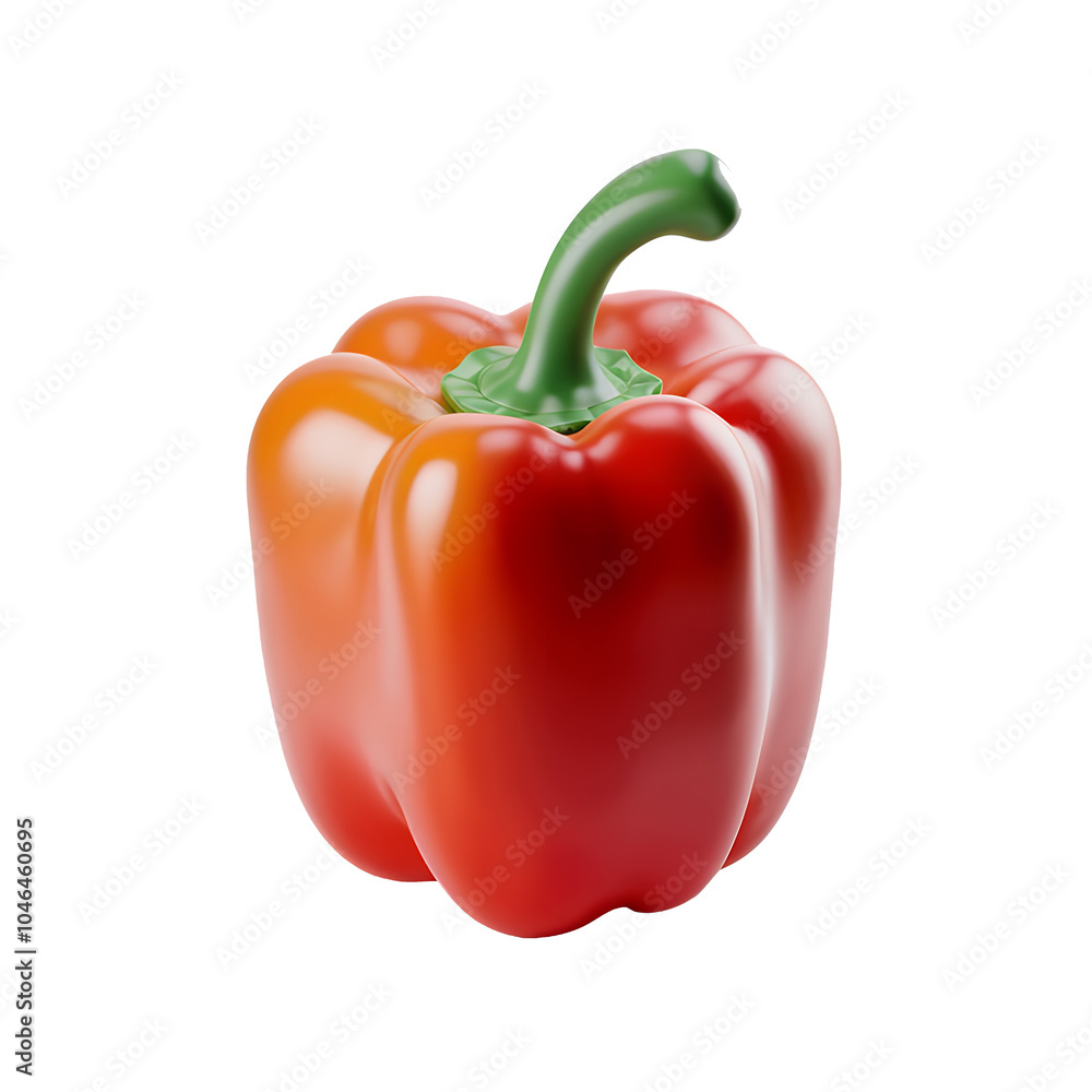 A vibrant red bell pepper with a green stem, showcasing its glossy texture and fresh appeal. A vibrant red bell pepper with a green stem, showcasing its glossy texture and fresh appeal.