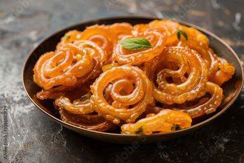 Indian sweet fried in ghee Kesar Jalebi Shahi Jilapi Chhena Jalebi Amriti or Bengali Jalebi photo