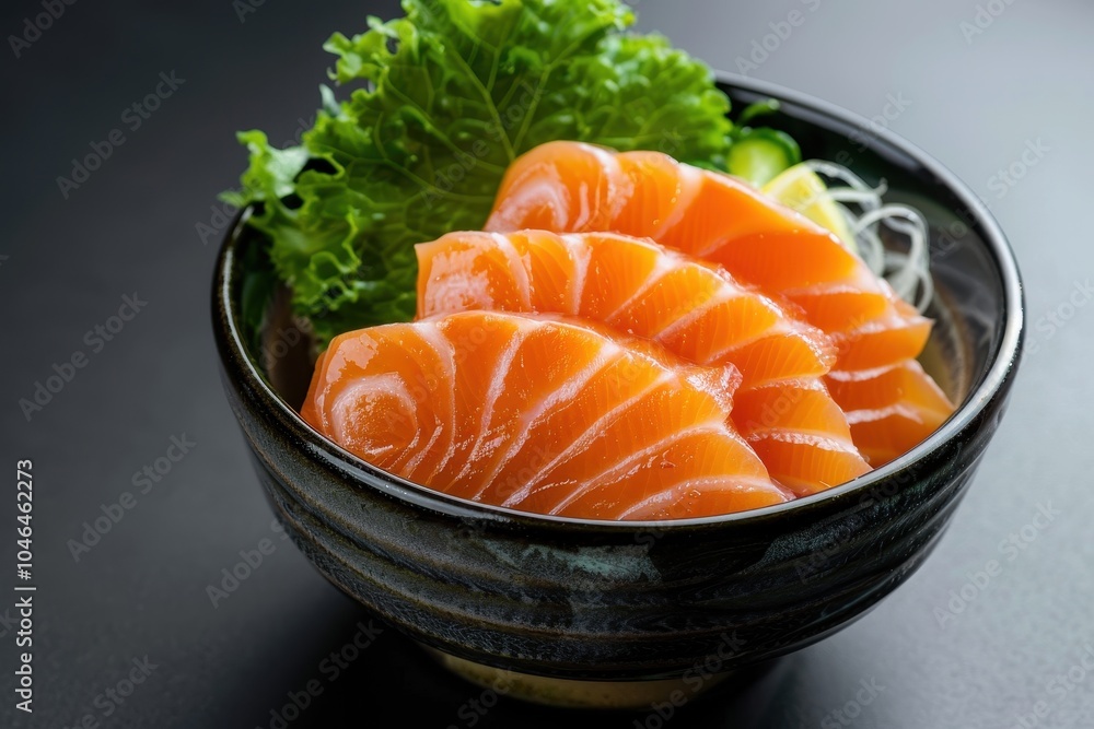 Japanese food bowl with kani and raw salmon on white and black backgrounds Japanese food bowl with kani and raw salmon on white and black backgrounds