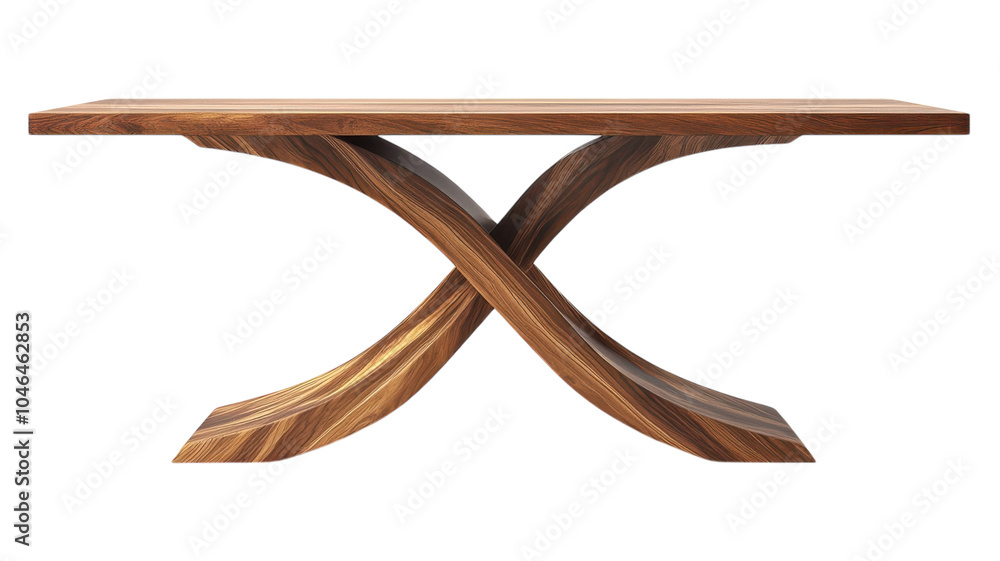 Elegant wooden dining table with a unique cross-legged design suitable for modern interiors in a contemporary setting. Elegant wooden dining table with a unique cross-legged design suitable for modern interiors in a contemporary setting.
