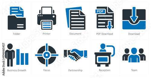 A set of 10 business icons as folder, printer, document