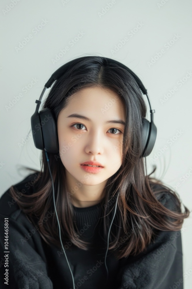 Portrait of a Young Woman with Headphones Portrait of a Young Woman with Headphones