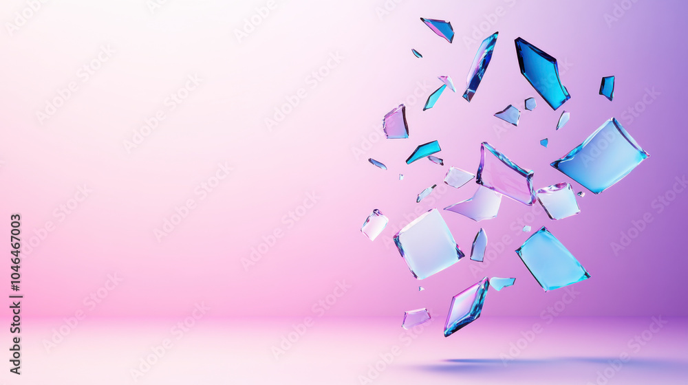 Display of shattered glass pieces floating against soft gradient background, creating sense of motion and elegance. Display of shattered glass pieces floating against soft gradient background, creating sense of motion and elegance.