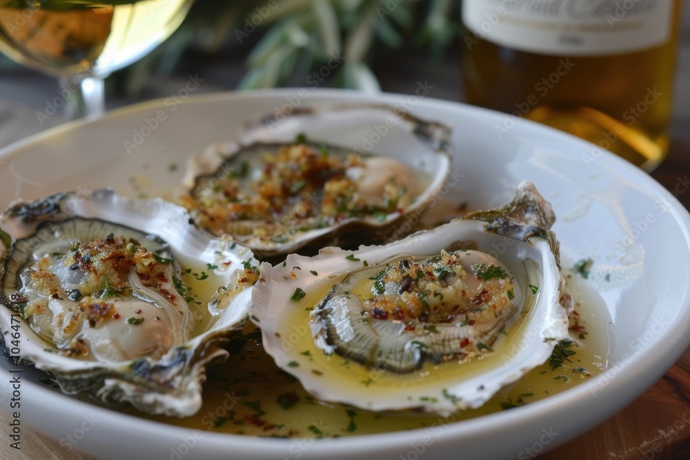 Oysters served with white wine Oysters served with white wine