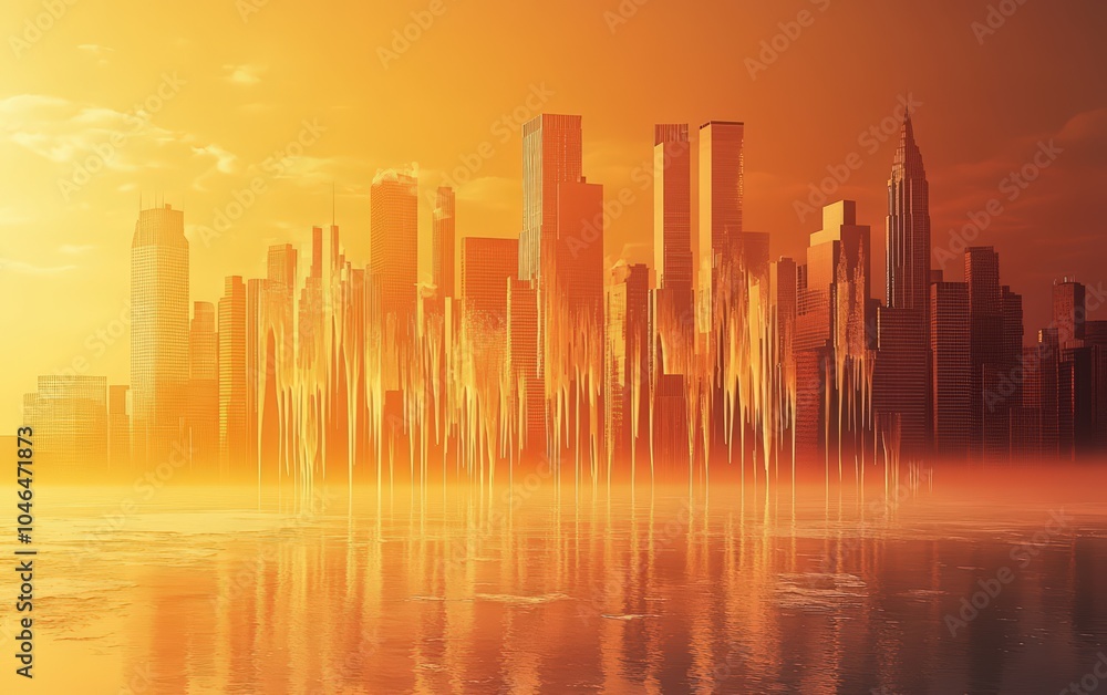 Global Warming - Melting City Skyline: A city skyline where the buildings are melting Global Warming - Melting City Skyline: A city skyline where the buildings are melting