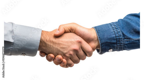 A handshake between two people signifies a mutual agreement in a business context.