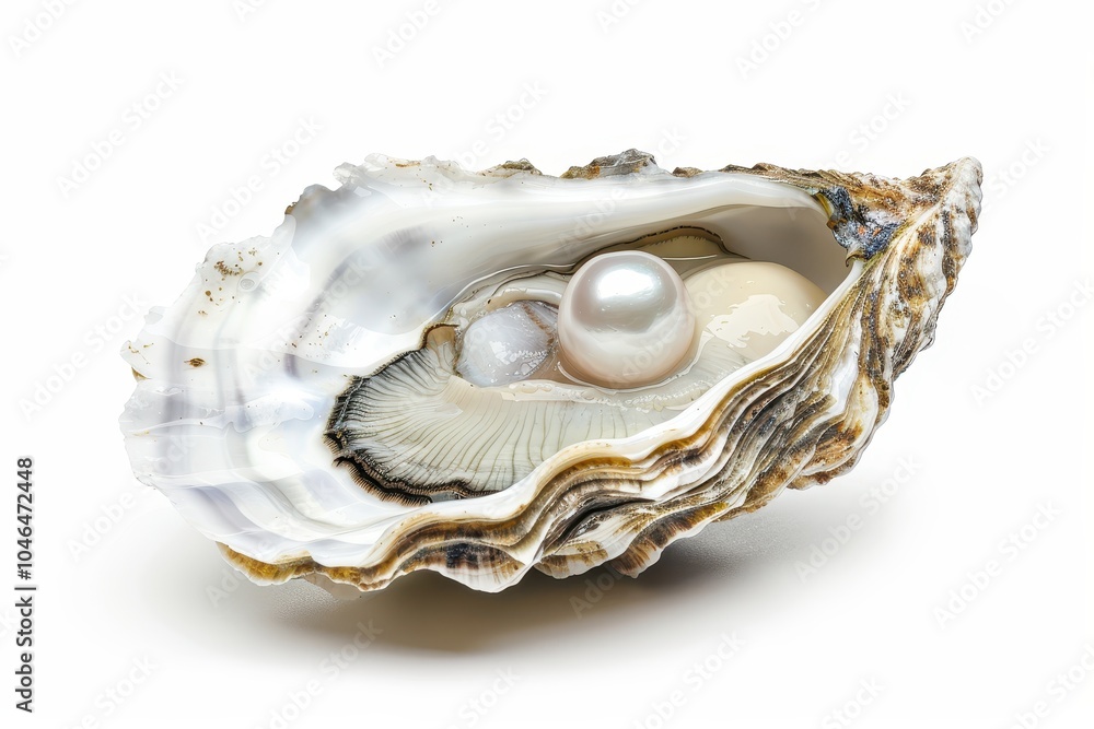 Pearl in isolated oyster on white background Pearl in isolated oyster on white background