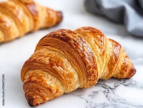 Crisp and crumbly round croissants, freshly baked with a delicate outer layer, perfect for any breakfast delight.