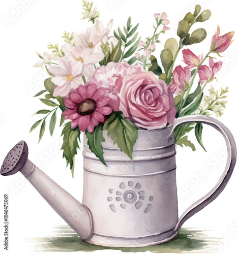 watering can with flowers