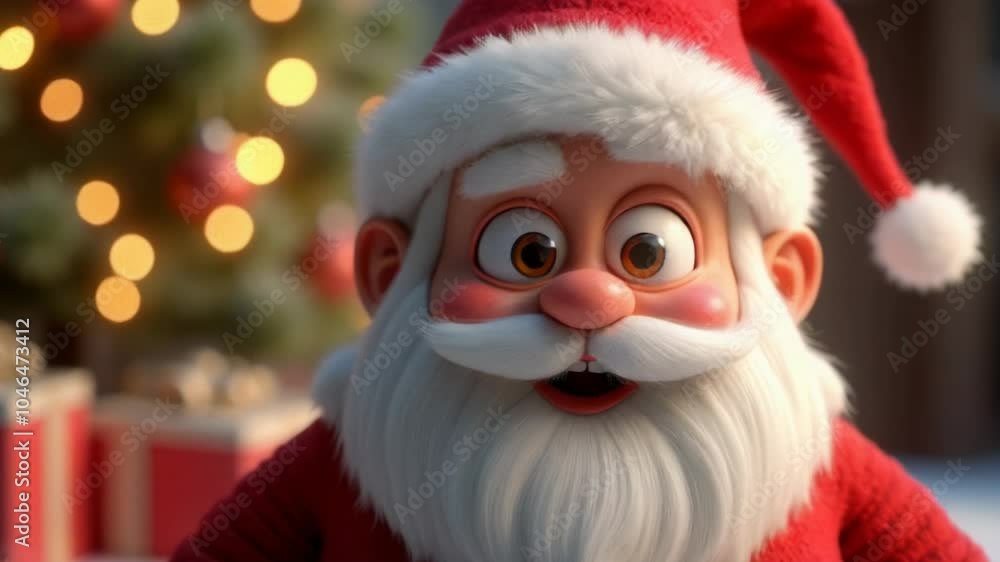 A cute and friendly Santa Claus with rosy cheeks and big kind eyes, dressed in a traditional red suit. The detailed beard and warm festive background create a sense of joy and magic of Christmas. A cute and friendly Santa Claus with rosy cheeks and big kind eyes, dressed in a traditional red suit. The detailed beard and warm festive background create a sense of joy and magic of Christmas.