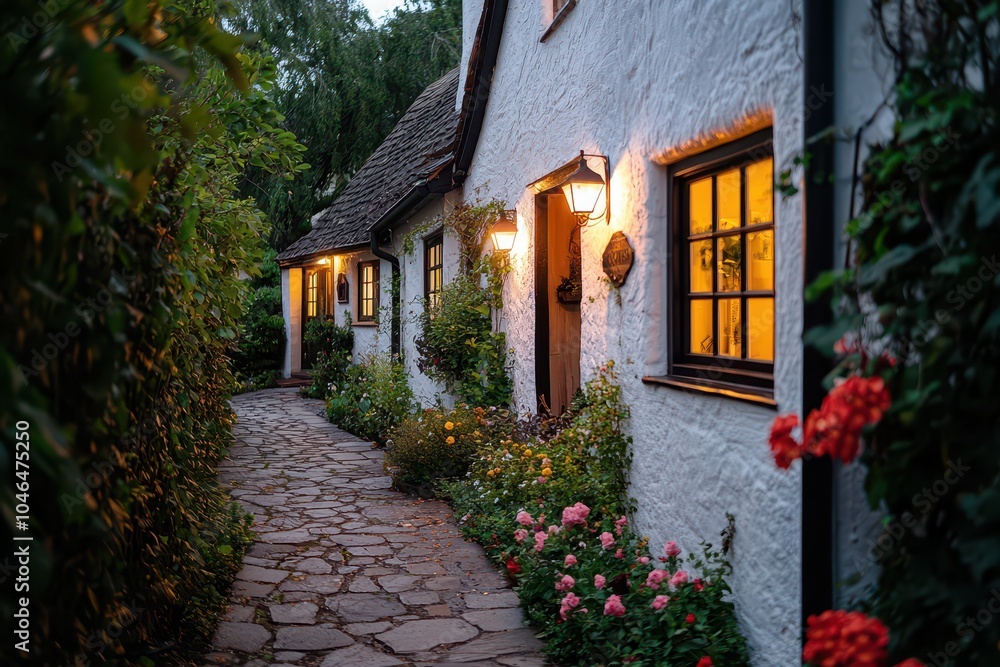 Fototapeta premium Charming cottage nook with warm lighting and delightful details, perfect for a cozy retreat.