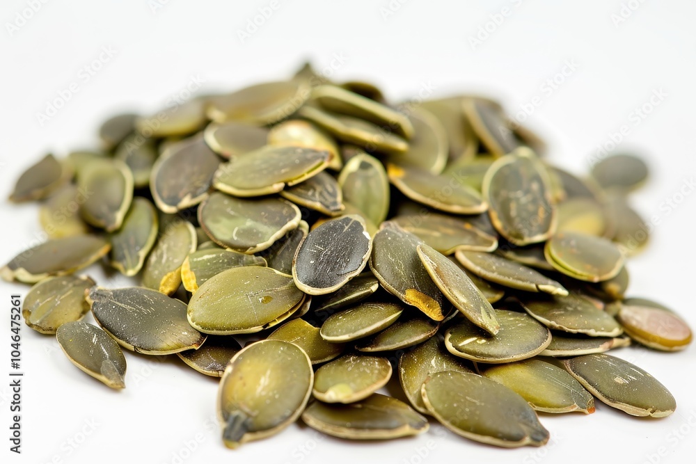 Pumpkin seeds scattered on white background Pumpkin seeds scattered on white background