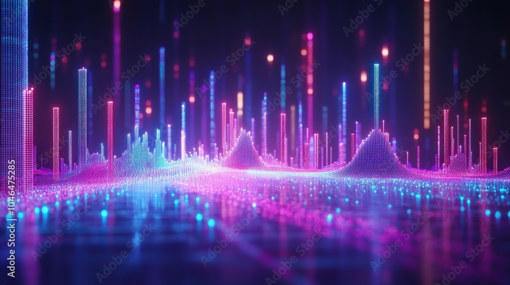 Abstract futuristic digital landscape with glowing lines and particles. Abstract futuristic digital landscape with glowing lines and particles.