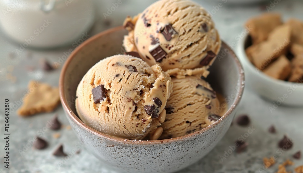 Ready to eat ice cream with frozen cookie dough for dessert Ready to eat ice cream with frozen cookie dough for dessert