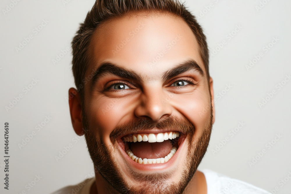 Joyful close-up portrait of an enthusiastic man with a wide smile, AI generated Joyful close-up portrait of an enthusiastic man with a wide smile, AI generated