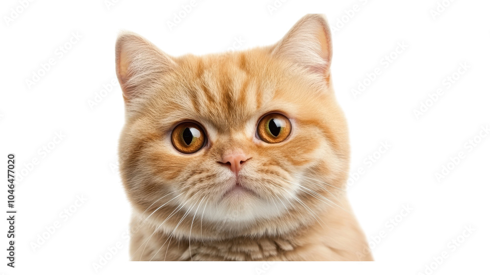 Fototapeta premium Adorable orange tabby cat with striking golden eyes displaying a cute expression against a simple background.