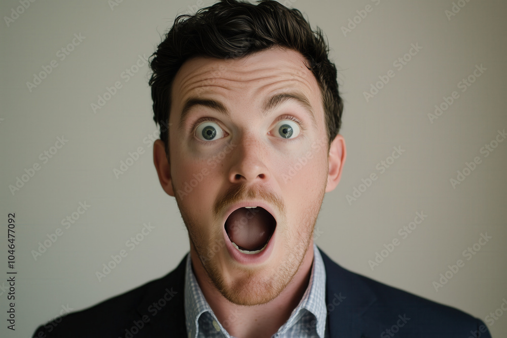 Surprised young man in formal attire with wide-eyed shocked expression AI generated Surprised young man in formal attire with wide-eyed shocked expression AI generated