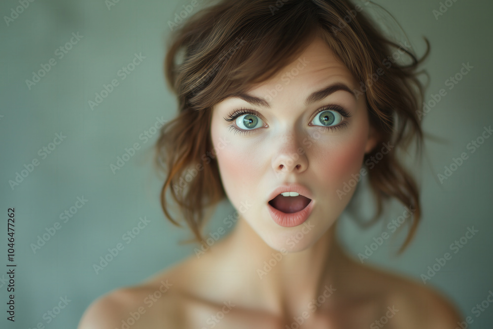 Surprised young woman with wide-eyed shocked expression and flawless complexion AI generated Surprised young woman with wide-eyed shocked expression and flawless complexion AI generated