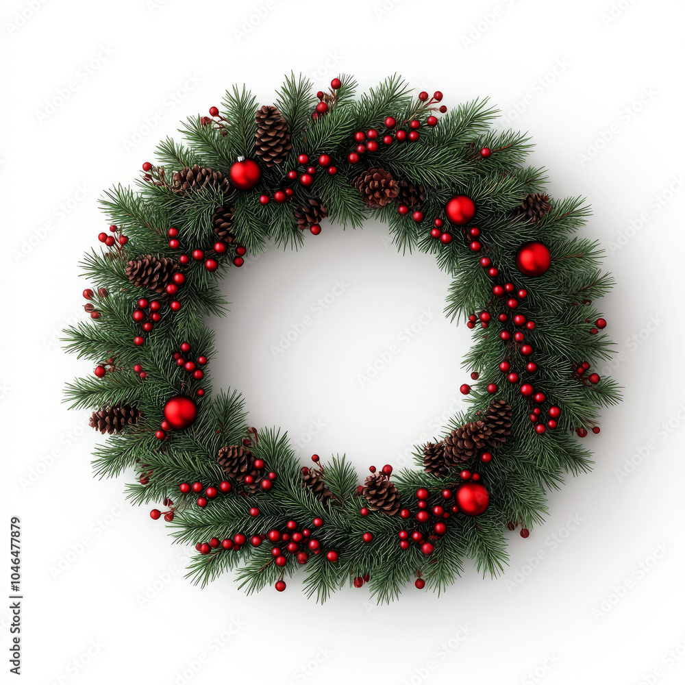 3D Christmas Wreath Illustration in Isolated Background 3D Christmas Wreath Illustration in Isolated Background
