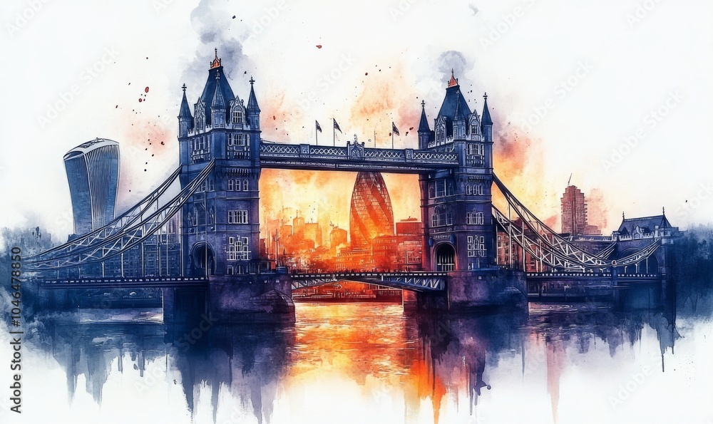 Obraz premium Watercolor the wonderful city of london, Tower Bridge