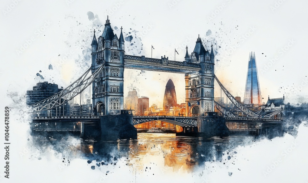 Obraz premium Watercolor the wonderful city of london, Tower Bridge