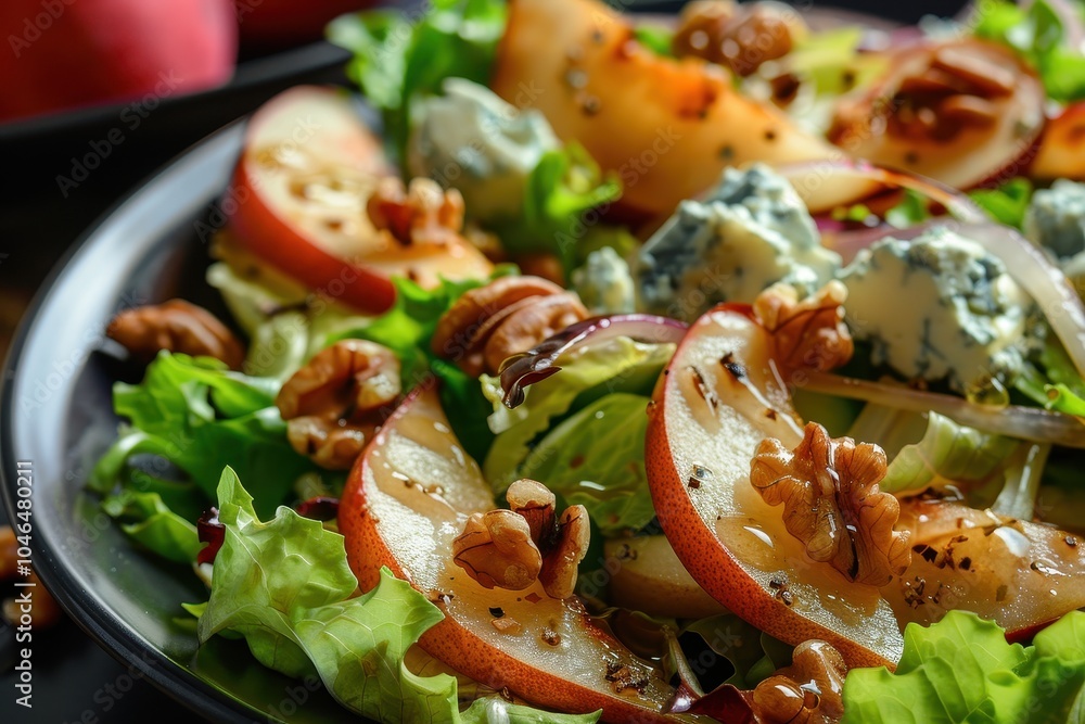Salad with sweetened pear nuts and cheese