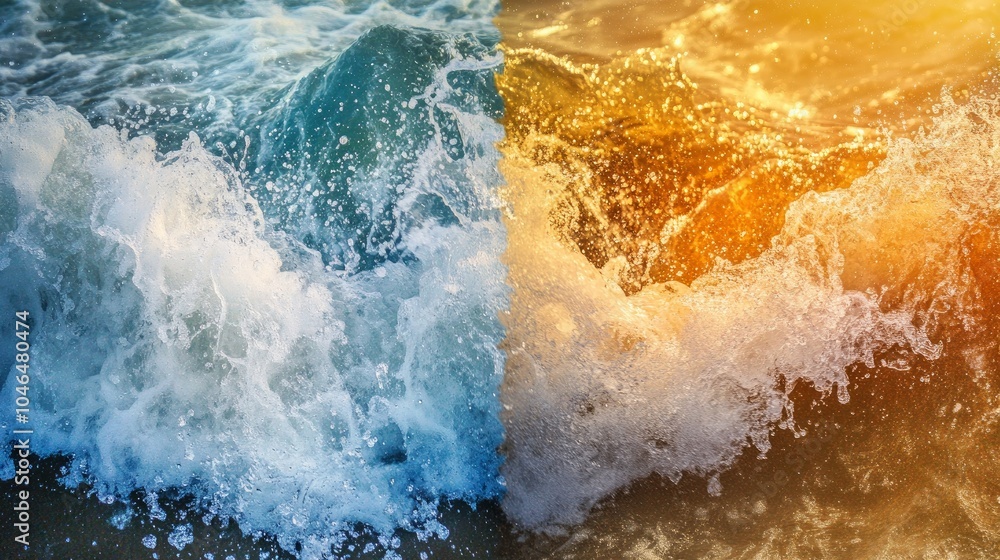 River and sea waters colliding in dynamic waves during tidal changes.
River and sea waters colliding in dynamic waves during tidal changes.