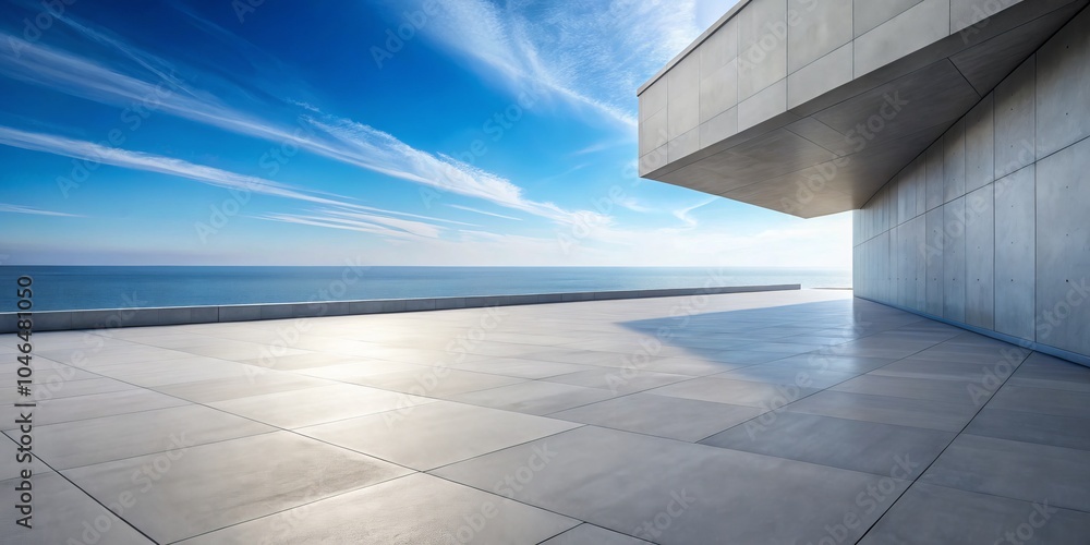Macro Photography of Concrete Floor and Gray Wall in 3D Rendered Sea View Plaza with Clear Sky Background for Architectural and Travel Inspiration Macro Photography of Concrete Floor and Gray Wall in 3D Rendered Sea View Plaza with Clear Sky Background for Architectural and Travel Inspiration