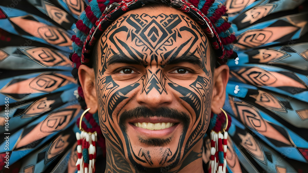 Obraz premium Native American man with face tattoos 