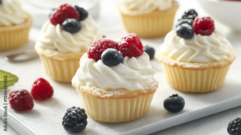 Cupcakes with Whipped Cream and Raspberries Cupcakes with Whipped Cream and Raspberries