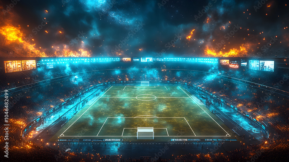 A Futuristic Football Stadium with Advanced Lighting and Digital Displays, Showcasing Innovative Architecture and Cutting-Edge Technology for Sports Events.
A Futuristic Football Stadium with Advanced Lighting and Digital Displays, Showcasing Innovative Architecture and Cutting-Edge Technology for Sports Events.