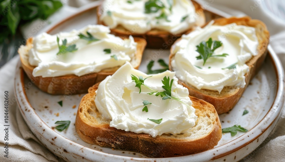 Serving plate with cream cheese toasts Serving plate with cream cheese toasts