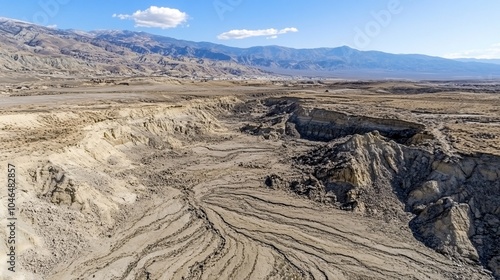 Aerial View of Ravaged Landscape with Dried Terrain