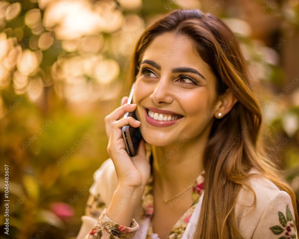 Smiley Woman Talking on Phone Medium Shot Smiley Woman Talking on Phone Medium Shot