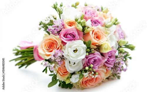 very beautiful bouquet of flowers on white background 