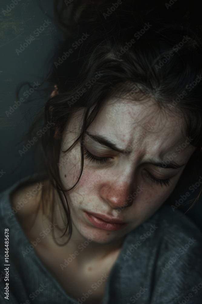 Portrait of a Young Woman Experiencing Deep Sadness and Emotional Distress Portrait of a Young Woman Experiencing Deep Sadness and Emotional Distress