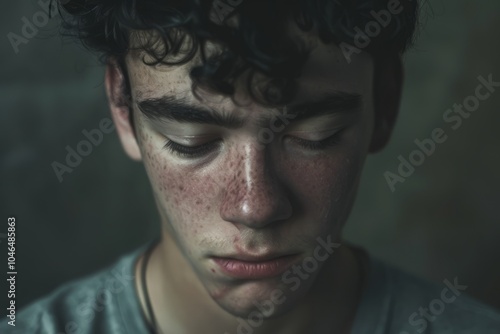 Young Man with Downcast Eyes Reflecting Deep Sadness