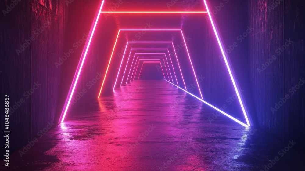 Fototapeta premium Abstract neon lines glowing hallway illuminated futuristic gaming background theme wallpaper AI generated image