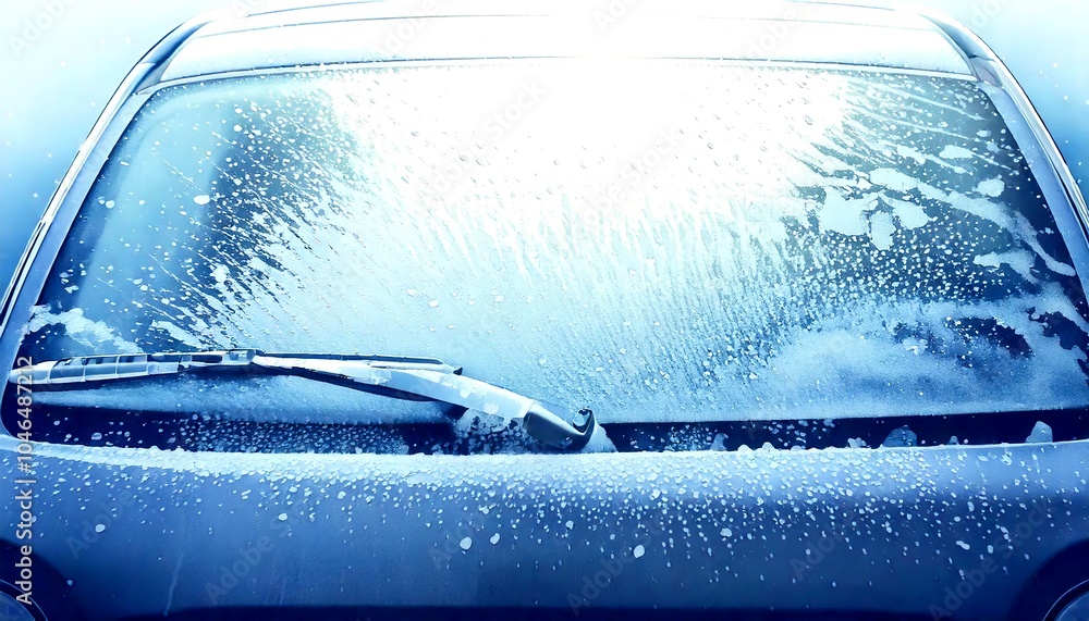 Obraz premium A peaceful watercolor scene of a car frozen in place, covered in snow. Frost-covered car. Watercolor Illustration. Drawing. Art. Winter. 2