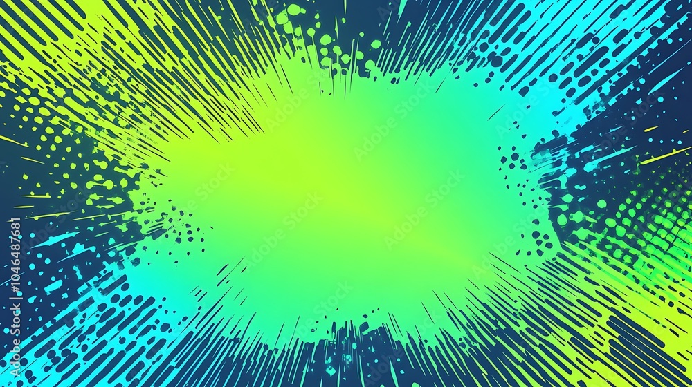 Obraz premium Abstract blue, green and yellow burst background with copy space.