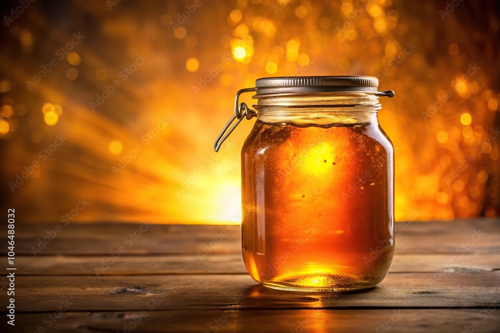 A large, old glass jar filled with a rich amber liquid and surrounded by a soft, warm light, warm, relic A large, old glass jar filled with a rich amber liquid and surrounded by a soft, warm light, warm, relic