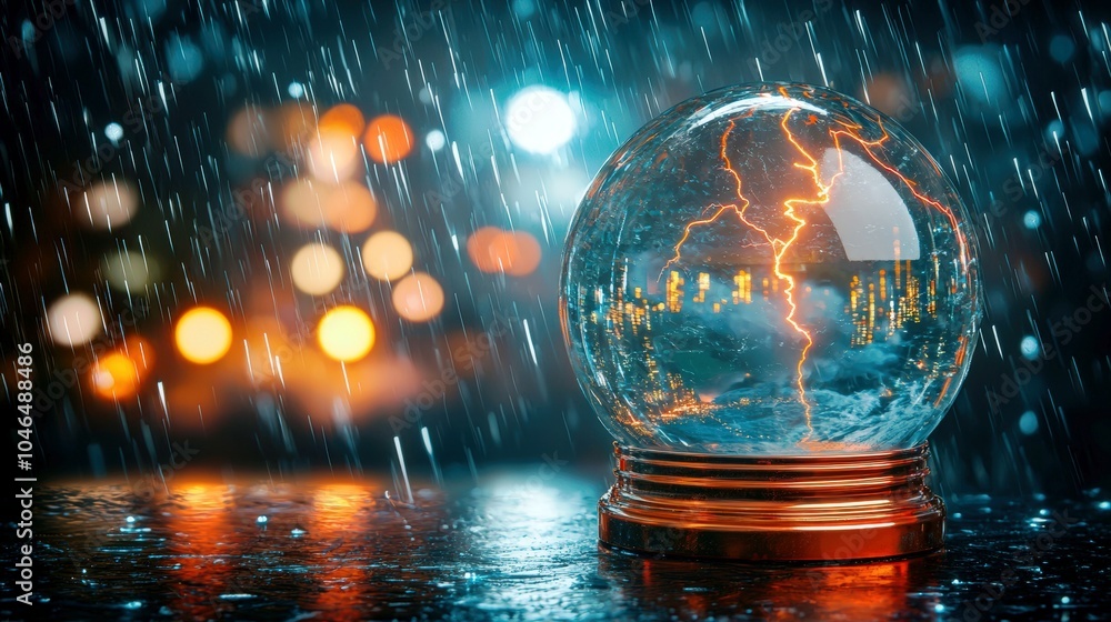 Stormy 3D Glass Globe with Lightning Effect Stormy 3D Glass Globe with Lightning Effect