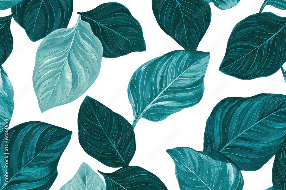 Obraz premium Seamless pattern of lush, blue tropical leaves creating a vibrant and calming design perfect for botanical backgrounds and nature themes.