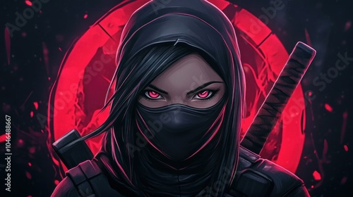 Illustration gaming mascot mysterious female ninja head logo design E-Sport background wallpaper AI generated image photo