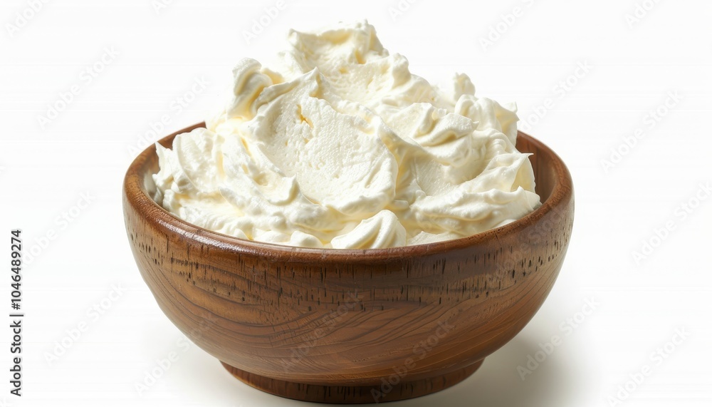 White bowl with isolated sour cream White bowl with isolated sour cream