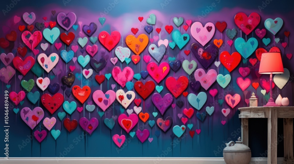 custom made wallpaper toronto digitalA cheerful room with a wall full of colorful hearts in a variety of sizes and shades