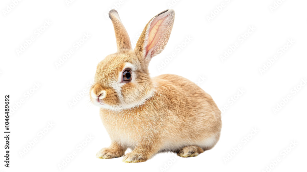 Obraz premium A cute brown rabbit sitting attentively on a transparent background, showcasing its soft fur and curious expression in bright lighting.