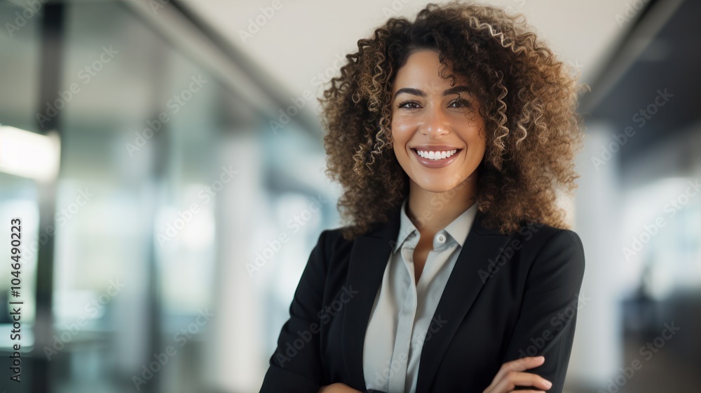 Confident business woman standing gracefully in front of cityscape Confident business woman standing gracefully in front of cityscape